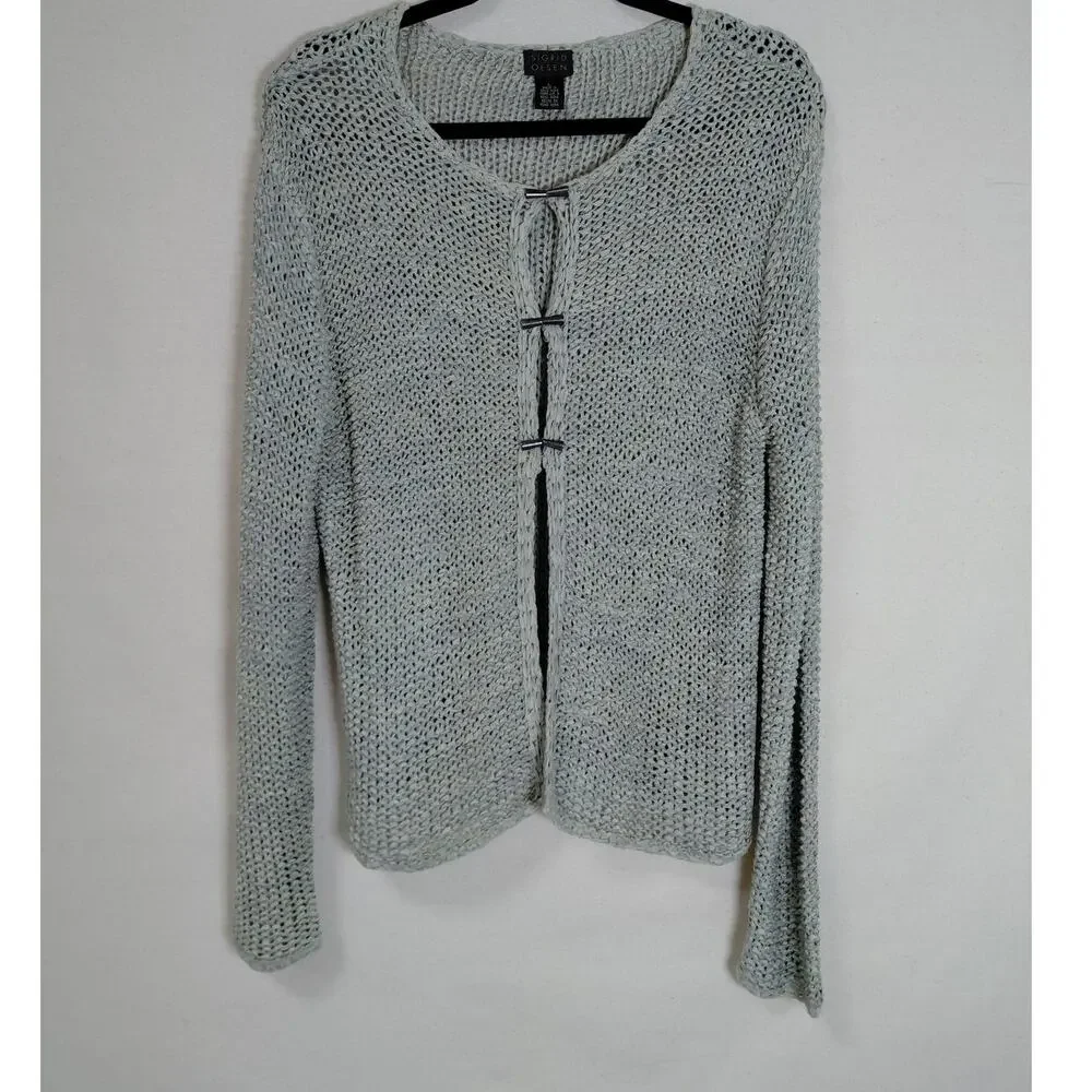 Sigrid Olsen Gray Cardigan Lightweight Sweater Women Size L
